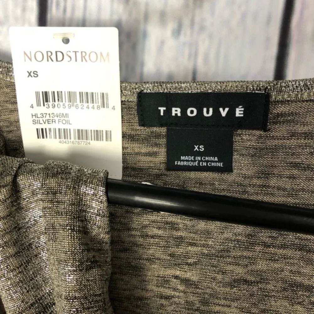 Trouve Metallic Silver Rouched Top - Silk Foil Nordstrom Small New with Tags - Picture 9 of 16